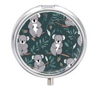 Lovely Koala Pill Organizer 3 Compartment Travel Pillbox with Mirror Daily Medicine Pill Case Metal Pill Box for Purse & Pocket Portable Small Medicine Box Round Vitamin Case Container
