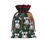 lovely Koala -Print Burlap Drawstring Bags Plaid Design, Eco-Friendly Party Favors Packaging For Christmas Birthday.