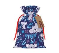 (lovely Koala) Print Christmas New Year Candy Gift Bag, Red Xmas Ribbon Drawstring Bags for Kids Xmas Holiday Eve Presents S Size