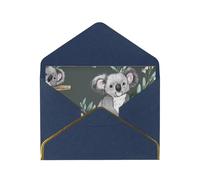 lovely Koala Printed Pearl Paper Greeting Card, Blue - Folded Blank Cards with Gold Trim for Weddings, Birthdays, Christmas