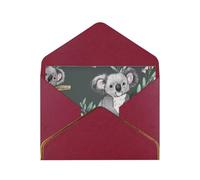 lovely Koala Printed Pearl Paper Greeting Card, Dark Red - Folded Blank Cards with Gold Trim for Weddings, Birthdays, Christmas