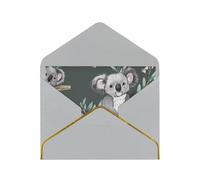 lovely Koala Printed Pearl Paper Greeting Card, Light Grey - Folded Blank Cards with Gold Trim for Weddings, Birthdays, Christmas