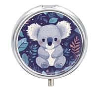 Lovely Koala Round Pill Box 3 Compartment Medicine Pill Organizer with Mirror Travel Small Pill Case Cute Vitamin Organizer Portable Daily Pill Container for Pocket Purse