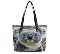 Lovely Koala Tote Bag Large Soft Leather Purse with Zipper Lightweight Ladies Shoulder Handbag
