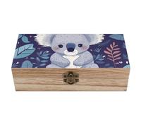 Lovely Koala Wooden Decorative Storage Box Jewelry Storage Bins with Hinged Lock Vintage Keepsake Chest for Organizing Rings, Necklaces, Trinkets Storage Container for Women, Mom Gift