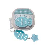 Lovely Light Blue Fish Pattern Case for Honor Earbuds X9, Headphone Earphone Case Cover with Pendant Accessories
