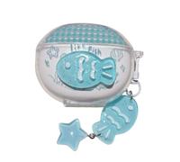 Lovely Light Blue Fish Pattern Case for Huawei FreeBuds 6i, Headphone Earphone Case Cover with Pendant Accessories