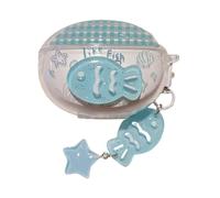 Lovely Light Blue Fish Pattern Case for Oppo Enco Free4, Headphone Earphone Case Cover with Pendant Accessories