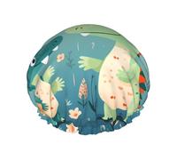 Lovely Little Dinosaur Baby Double layer women's shower cap, reusable, large size design suitable for all hair lengths, suitable for girls, spa and home salon use.