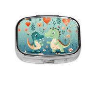 Lovely Little Dinosaur Baby Square Pill Storage Box, Travel Portable Mini Pill Box, Vitamin Medicine Storage Box (2 Compartment Pill Box)