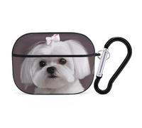 Lovely Maltese Dog AirPods Pro Case Cover with Keychain Ring PC Hard Shell Protective Case for AirPods Pro 2nd for Women Men Generation Easy Open Full Drop Protection Cover Black-Style