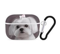Lovely Maltese Dog AirPods Pro Case Cover with Keychain Ring PC Hard Shell Protective Case for AirPods Pro 2nd for Women Men Generation Easy Open Full Drop Protection Cover White-Style