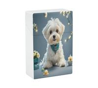 Lovely Maltese Dog Cigarette Case Stylish Lightweight Pocket Holder Case for Smoke Waterproof Cigarette Dispenser Cigarettes Accessories for Outdoor Camping Hiking