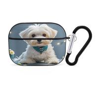 Lovely Maltese Dog Earbuds Organizer Shockproof Protective Airpods Pro Cover with Carabiner Clip Anti Fall Carrying Earphone Case Cover for Airpods Pro 2nd Generation Black