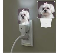 Lovely Maltese Dog Night Light Plug-in Led Nightlight Auto On/Off Smart Night Lights Dusk to Dawn Sensor Night Lamp for Bedroom Bathroom Hallway Stairways 0.5W