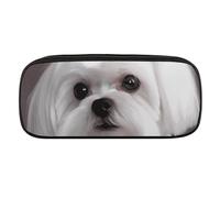 Lovely Maltese Dog Pencil Case Waterproof Leather Pencil Pouch Multi-purpose Aesthetic Makeup Bag Cute Pen Bag Large Cosmetic Bag for Office Stationery, Travel