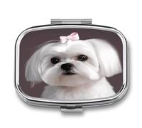 Lovely Maltese Dog Pill Organizer Small Pill Box with Two Compartments Pill Case Metal Medicine Organizer Portable Medicine Box Holder Medication Holder Travel Pill Container