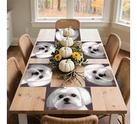 Lovely Maltese Dog Placemats Set 30x45cm*6 Heat Resistant Washable Placemat Waterproof Table Placemats Non-Slip Wipeable Tables Mat Kitchen Place Mats for Dining Party Home Decor