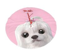 Lovely Maltese Dog Printing Christmas Tree Skirt With 3 Red Rope Ties Xmas Trees Mat Soft Farmhouse Holiday Decoration