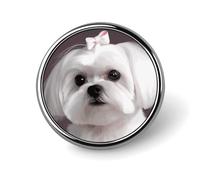 Lovely Maltese Dog Round Badge Personalized Lapel Brooch Lightweight Durable Tinplate Badge for Hat Clothes Backpack Pins Decor, Circular, Aluminum, aluminum alloy