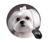 Lovely Maltese Dog Round Mouse Pad Smooth Glide Gaming Mousepad Extra Density Portable Comfortable Mouse Mat for Desk, Home, Office 7.8x7.8 Inches
