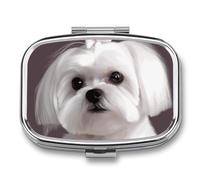 Lovely Maltese Dog Travel Pill Organizer - Daily Pill Box to Hold Vitamins, Portable Pill Case Cod Liver Oil Storage Box with 2 Compartment for Pocket Purse