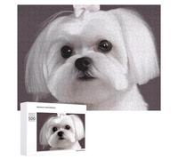 Lovely Maltese Dog Wooden Puzzles for Adults 500 PCS Unique Shape Puzzles Wall Art Home Decor for Puzzle Lovers, Family, Friend Creative Gift Toys