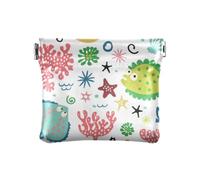 Lovely Marine Life Hawaiian Fish Women's Leather Coin Purse Wallet Cute Organizing Pouches for Women Girls, Lovely Marine Life, 4.33"(L) x 3.74"(W) x 0.39"(H), Classic