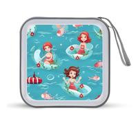 Lovely Mermaids Ship CD Case 40 Capacity Plastic DVD Storage Box Sleeves Zippered Wallet
