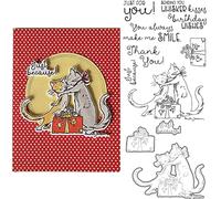 Lovely Mice Hugs Dies and Stamps Sets for Card Making Just Because,Sending You Whisker Kisses Birthday Wishes Words Transparent Silicone Stamps for DIY Scrapbooking Paper Crafting Metal Cutting Dies
