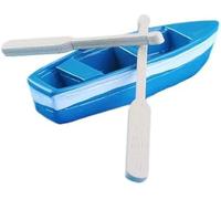 Lovely Miniature Blue Rowboat Little Plastic Boat Canoe Model with Oars for Miniature Gardens Doll House Cake Topper Decoration