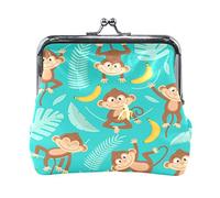 Lovely Monkey and Banana Patterns Fashion Cute Classic Exquisite Buckle Mini Coin Purse Kiss-Lock Change Wallets for Women Girls