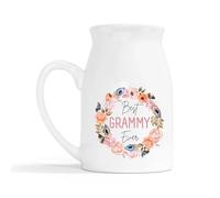 Lovely Mothers Day Milk Jug Vase - Best Grammy Ever Flower Wreath Ceramic Personalised Vase - Mother's Day Christmas Birthday Grandma Grandparent Grandmother - White 450ml
