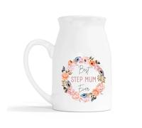 Lovely Mothers Day Milk Jug Vase - Best Step Mum Ever Flower Wreath Ceramic Vase - Mothers Day Mum Mothering Sunday Mummy