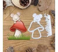 Lovely Mouse Liying On The Mushroom Metal Die Cuts for Card Making,Grassland Flower Heart Card Cutting Dies Cut Stencils DIY Scrapbooking Album Decorative Embossing Paper Card Embossing Craft