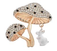 Lovely Mushroom and Rabbit Brooches Pins For Women Lady 2-color Rhinestone Plants And Animal Party(Gold 1PC)