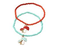 Lovely Mushroom Charm Beads Strand Bracelet Anklet Bohemian Cute Colorful Bead Crystal Stackable Elastic Bracelet Jewelry Set for Women