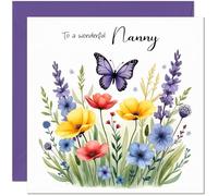 Lovely Nanny Birthday Card with Flowers & Butterfly design - Floral Birthday Cards for Nanny Nan
