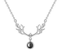 Lovely Necklace for Women Silver Nano-Micro Technology Fawn Shape Necklaces Elk Zircon Pendant 100 Languages I Love You Projection Clavicle Chain Rose Gold
