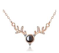 Lovely Necklace for Women, Sterling Silver Nano-Micro Technology Elk Shape Rose Gold/Silver Necklace, 100 Languages I Love You Projection Clavicle Chain Gift,silver