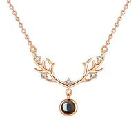 Lovely Necklace for Women Sterling Silver Nano-Micro Technology Fawn Shape Necklaces Elk Zircon Pendant 100 Languages I Love You Projection Clavicle Chain Rose Gold