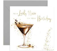 Lovely Niece Birthday Card, Special BDay Gift for Her, Espresso Martini Cocktail Design with Gold Foil Sparkle for Women, Premium Present with Envelope, Blank Inside