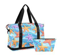 Lovely Orange starfishes Large Capacity Tote Bag Weekender Travel Overnight Bag with Toiletry Bag for Airplane Traveling