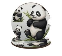 Lovely Panda Car Coasters Cup Holder Insert Coaster, 2Pcs Absorbent Cork Bar Coasters, Heat Resistant Reusable Anti Slip Drink Coaster Car Decor Auto Accessories for Women