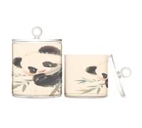Lovely Panda, Clear Plastic Storage Containers With Lid, Bathroom Essential Accessories, Decorative Dental Floss Storage Jar, Cotton Swabs, 2 Pieces