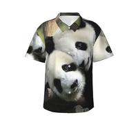 Lovely Pandas Print Hawaiian Shirt for Men, Short Sleeve Button Down, Summer Beach Shirts,Casual Cuban Top Black
