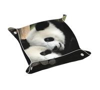 Lovely Pandas Print Leather Valet Tray For Women,Travel Organizer, Trinket Jewelry Cosmetic Organizer Tray