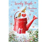 Lovely People at Christmas Time - Traditional Robin Christmas Greeting Card with Red Watering Can & Gift Design - Festive Nature Scene