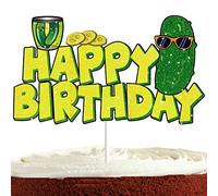 Lovely Pickled Cucumbers Birthday for Kids Adult Cake Topper Funny Cartoon Cucumber Pickle Party Supplies Green Glitter Kind of a Big Dill Cake Decorations