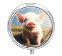 Lovely Piggy Round Pill Box Travel Portable Pill Case 23 Compartment Medicine Metal Tablet Vitamin Holder Organizer for Purse Pocket